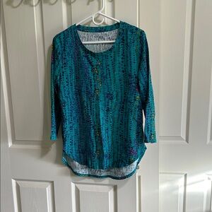 Vibrant Teal and Purple Women's Long Sleeve Top Hi-Low Hem